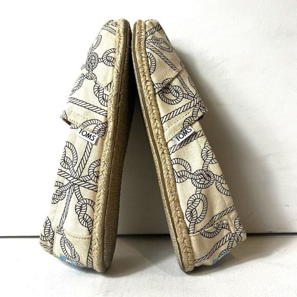 TOMS Rope Print Loafers Womens 8.5 Cream Black Slip On Shoe Flats Comfort Casual - Picture 4 of 10